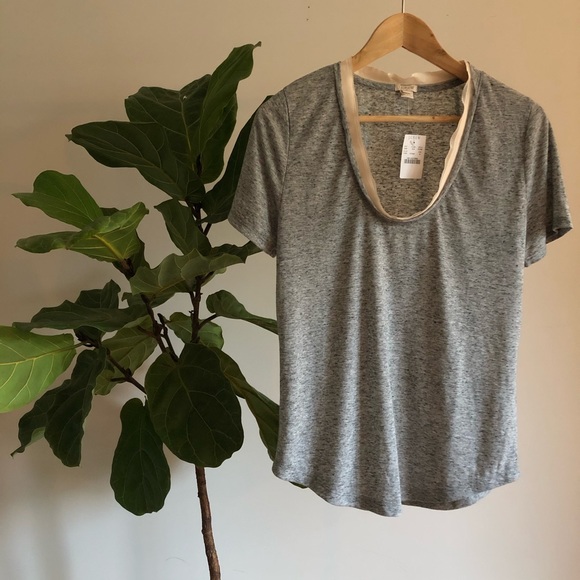 J.Crew Factory grey t-shirt with cream satin trim - Picture 1 of 6